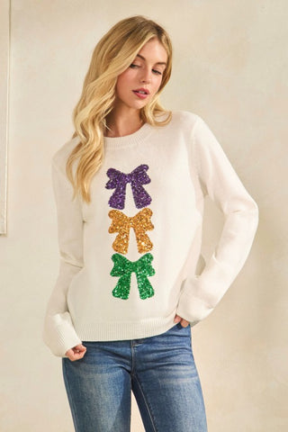 Sequin Bows Mardi Gras Sweater
