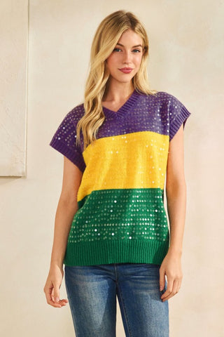 sequin stripe mardi gras sweater tank