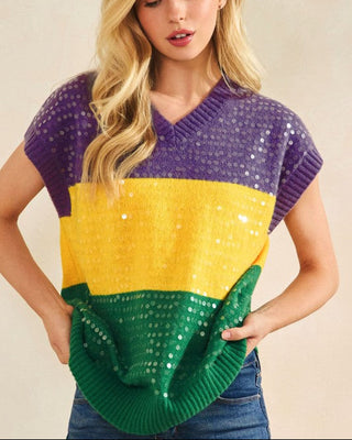 Sequin Mardi Gras Sweater Vest