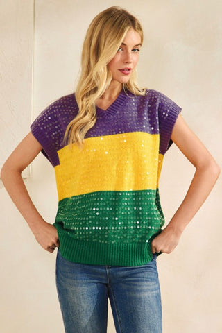 Sequin Mardi Gras Sweater Vest