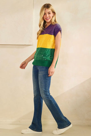 Sequin Mardi Gras Sweater Vest