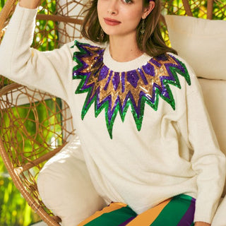 Sequin Mardi Gras Collar Sweater
