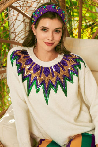 Sequin Mardi Gras Collar Sweater