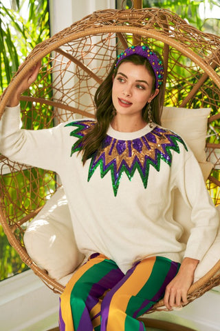 Sequin Mardi Gras Collar Sweater