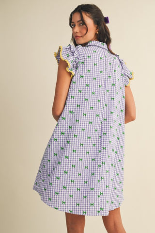 Mardi Gras Bow Seersucker Button Down Mini Dress -