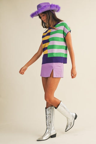 Mardi Gras Mixed Stripe Sweater Top