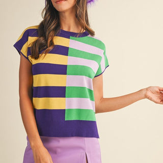 Mardi Gras Multi Color Stripe Mixed Sweater