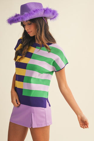 Mardi Gras Mixed Stripe Sweater Top