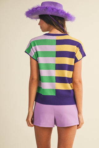 Mardi Gras Mixed Stripe Sweater Top