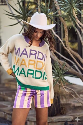 Mardi Gras Rainbow Letter Accent Sweater