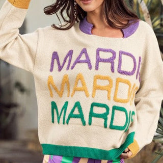 Mardi Gras Rainbow Letter Accent Sweater
