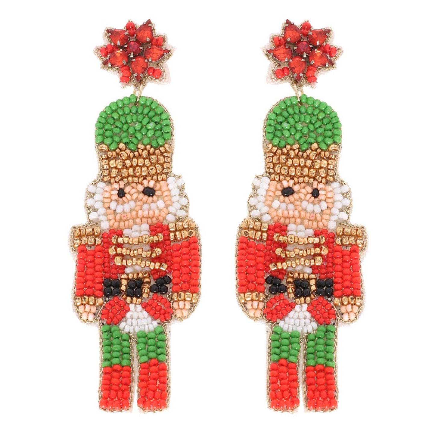 Nutcracker Christmas Beaded Earrings Fuchsia