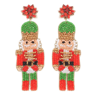 Nutcracker Christmas Beaded Earrings Turquoise 