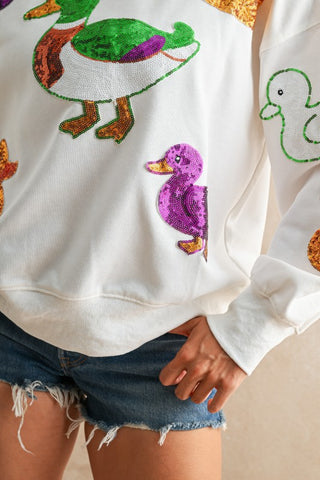Mardi Gras Sequin Duck Parade Sweatshirt