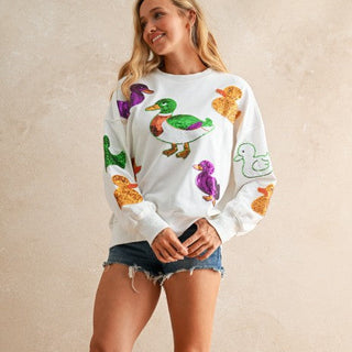 Mardi Gras Sequin Duck Parade Sweatshirt