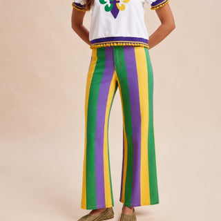 Mardi Gras Stretch Denim Striped Pants