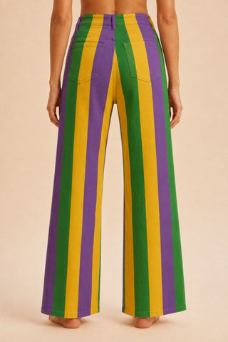 Mardi Gras Stretch Denim Striped Pants