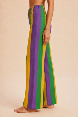Mardi Gras Stretch Denim Striped Pants