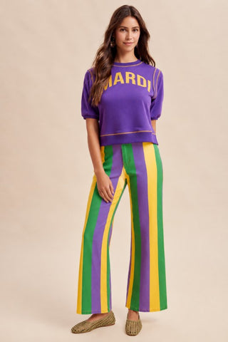 Mardi Gras Stretch Denim Striped Pants