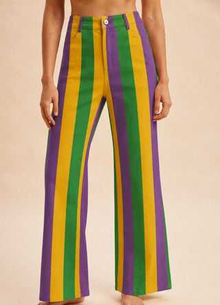Mardi Gras Stretch Denim Striped Pants