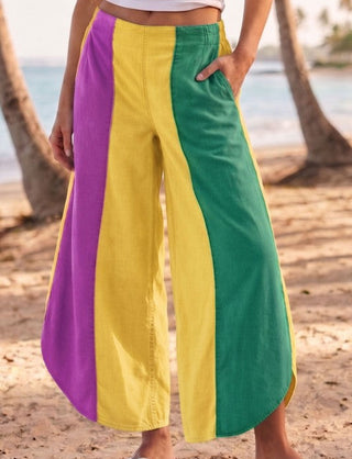 Mardi Gras Colorblock Tulip Relaxed Fit Wide Leg Pants