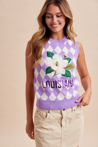 Mardi Gras Magnolia Embroidery Sweater