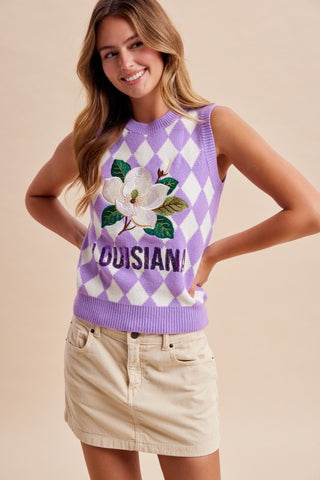 Mardi Gras Magnolia Embroidery Sweater