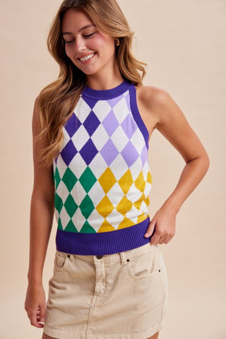 Mardi Gras Diamond Halter Sweater