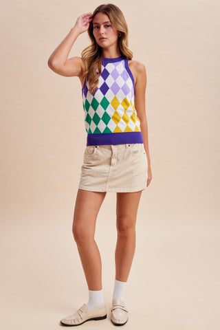 Mardi Gras Diamond Halter Sweater