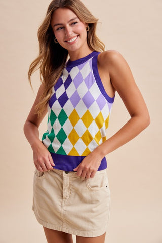 Mardi Gras Diamond Halter Sweater