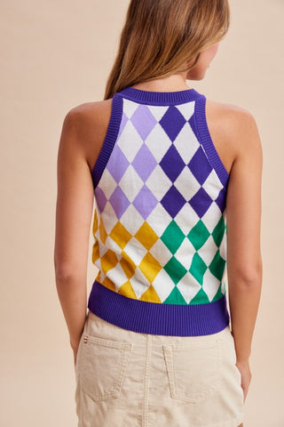 Mardi Gras Diamond Halter Sweater