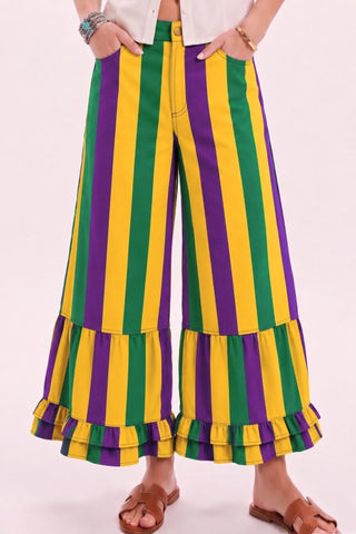 Mardi Gras Vintage Multi Ruffle Wide Leg Pants