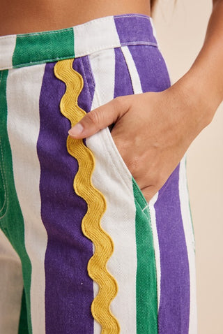 Mardi Gras Striped Ric Rac Pants