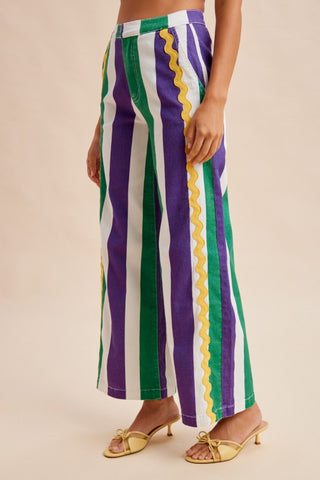 Mardi Gras Striped Ric Rac Pants