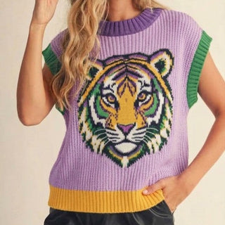 mardi gras tiger knit sweater top