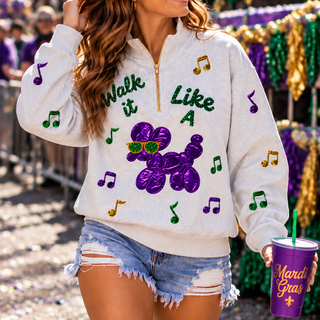 Walk it like a dog sequin sweatshirt for Madi gras