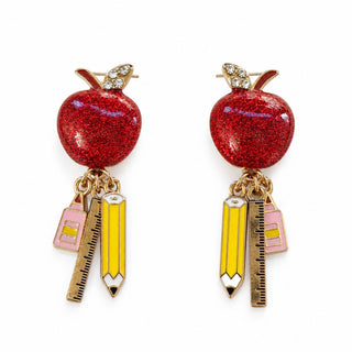 Glitter Apple Teacher Drop Earrings