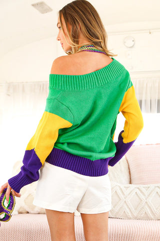 Mardi Gras Argyle Pattern Sweater