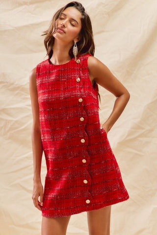 Christmas Tweed Holiday Mini Dress With Pockets Small Christmas Tweed Holiday Mini Dress With Pockets Small