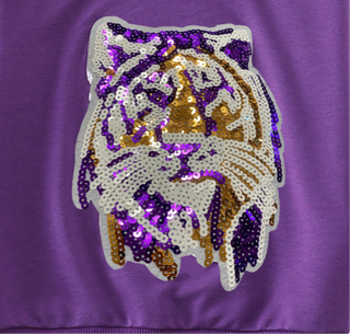 Purple Tiger Sequin Patch Sweatshirt 