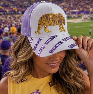 LSU Purple and yellow Geaux sequin tiger baseball hat