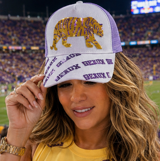 LSU sequin purple and gold baseball hat