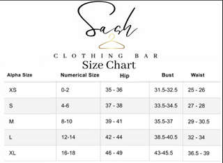 Sash clothing bar size chart