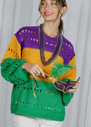 Mardi Gras Color Block Sweater