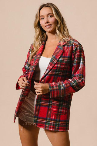 Sequin Christmas Plaid Blazer 