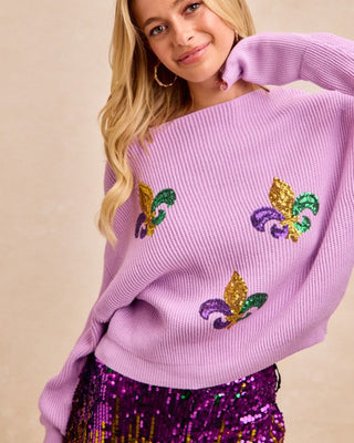 Sequin Fleur De Lis Embroideries Mardi Gras Top