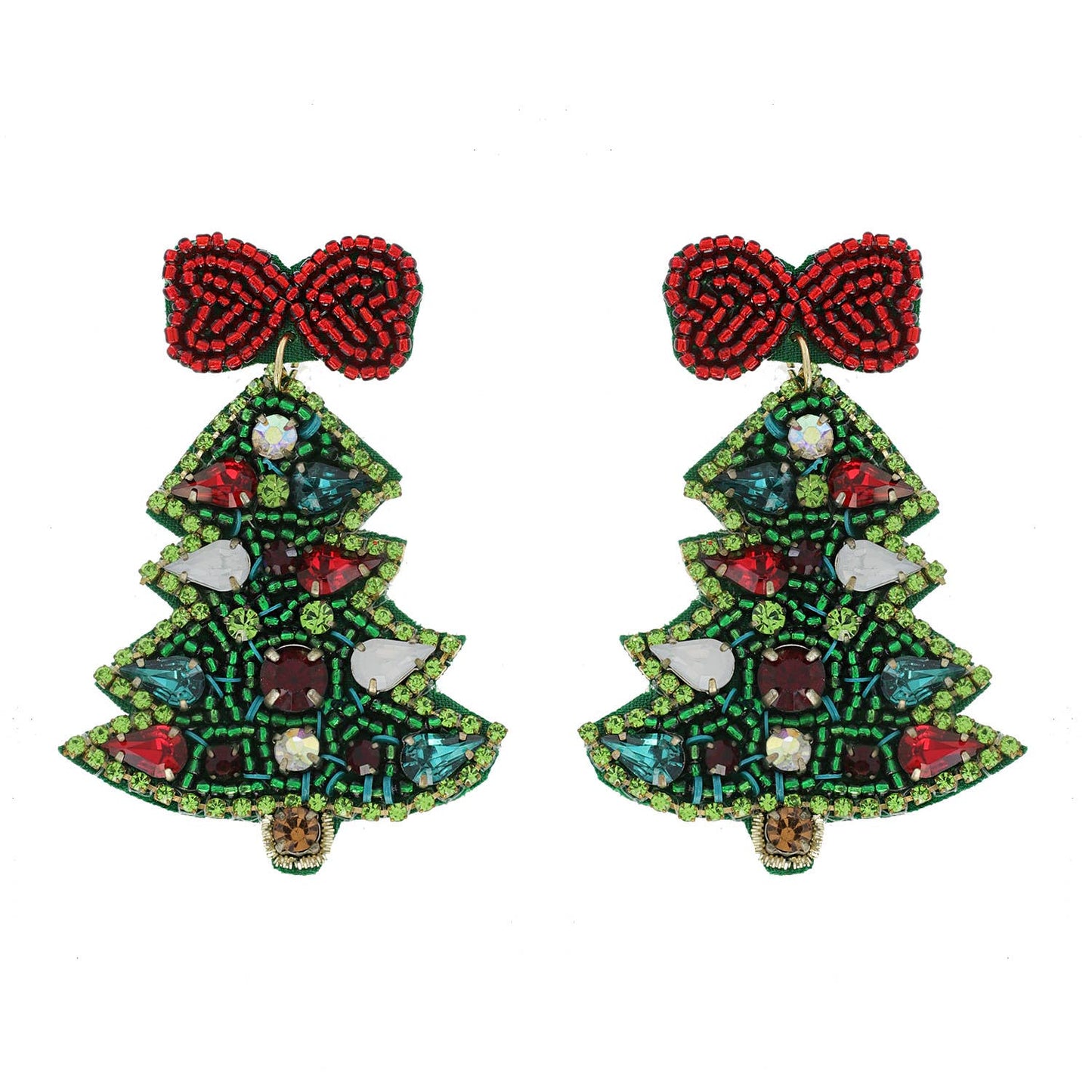 Jeweled Christmas Tree Beaded Earrings