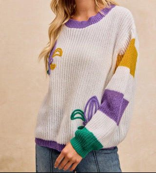 Mardi Gras Theme De Lis Emroidered Sweater Top