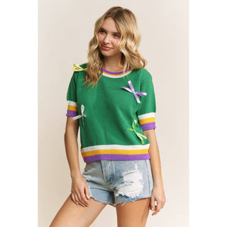 Mardi Gras Striped Trim top -