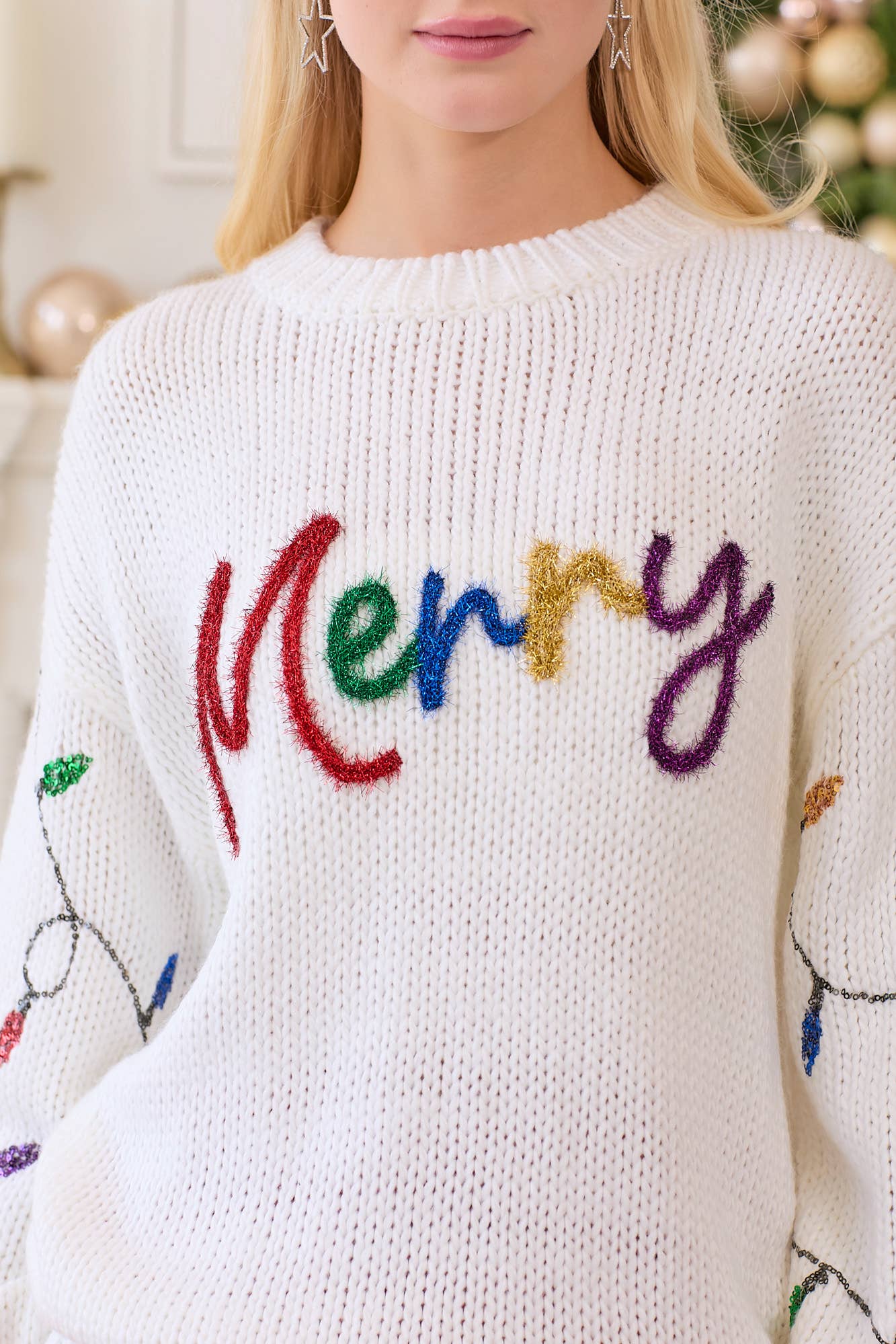 Merry Sweater Sequined Christmas Light Sleeves